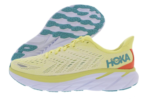 pale yellow Hoka One One running sneakers