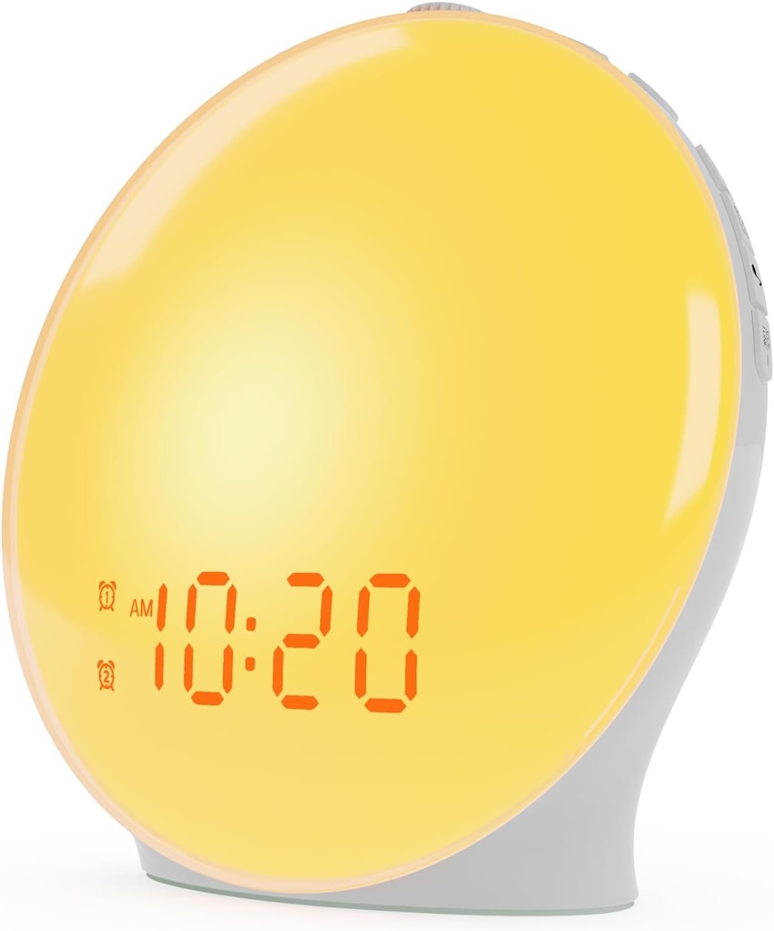 A wake-up light alarm clock