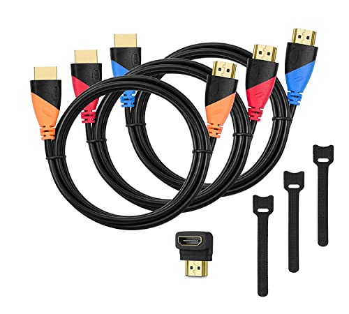 HUANUO High-Speed HDMI Cable(3 Pack)-6ft with Gold Plated Connectors, Bonus Right Angle Adapter and...