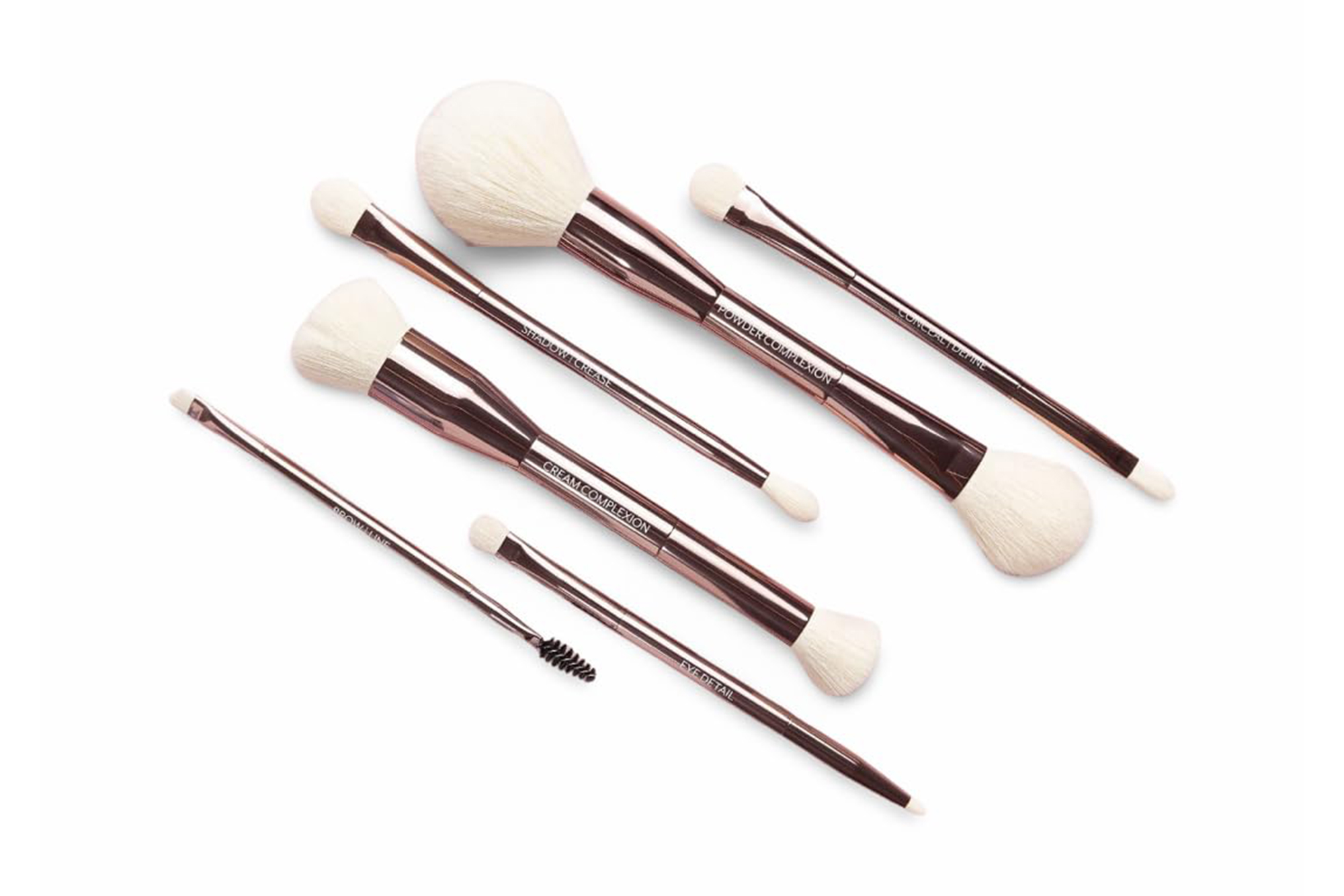 a set of six makeup brushes