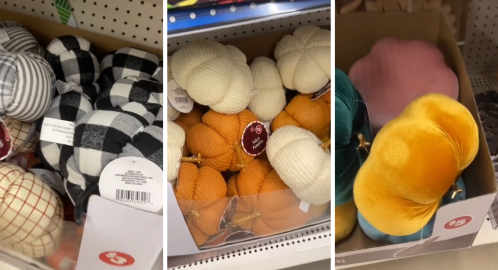 fabric pumpkins on display at Dollar Tree