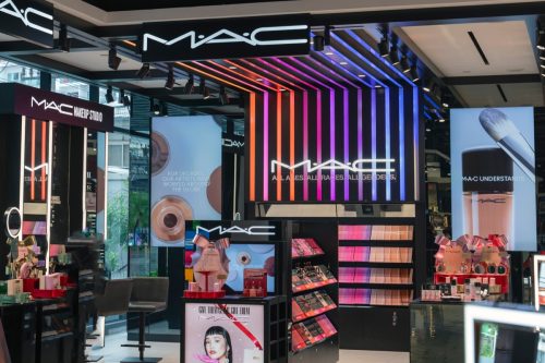 Mac cosmetics Discover a stylish makeup store with LED lighting and elegant displays, featuring luxury products Phuket, Thailand, January 12, 2022