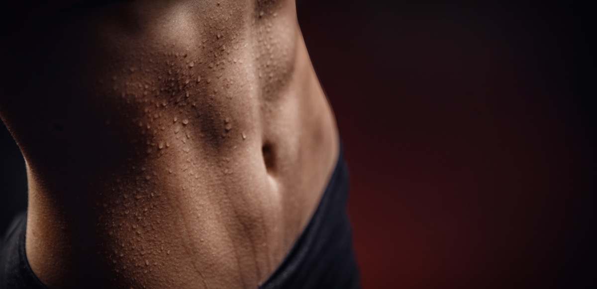 closeup of sweat on abdomen