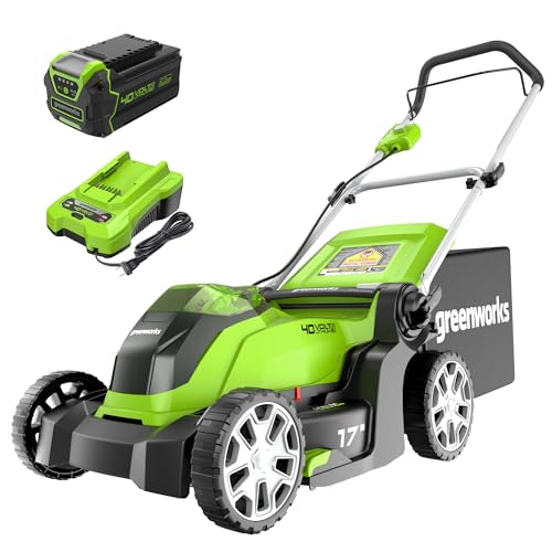 Greenworks 40V 17" Cordless (Push) Lawn Mower (75+ Compatible Tools), 4.0Ah Battery and Charger...