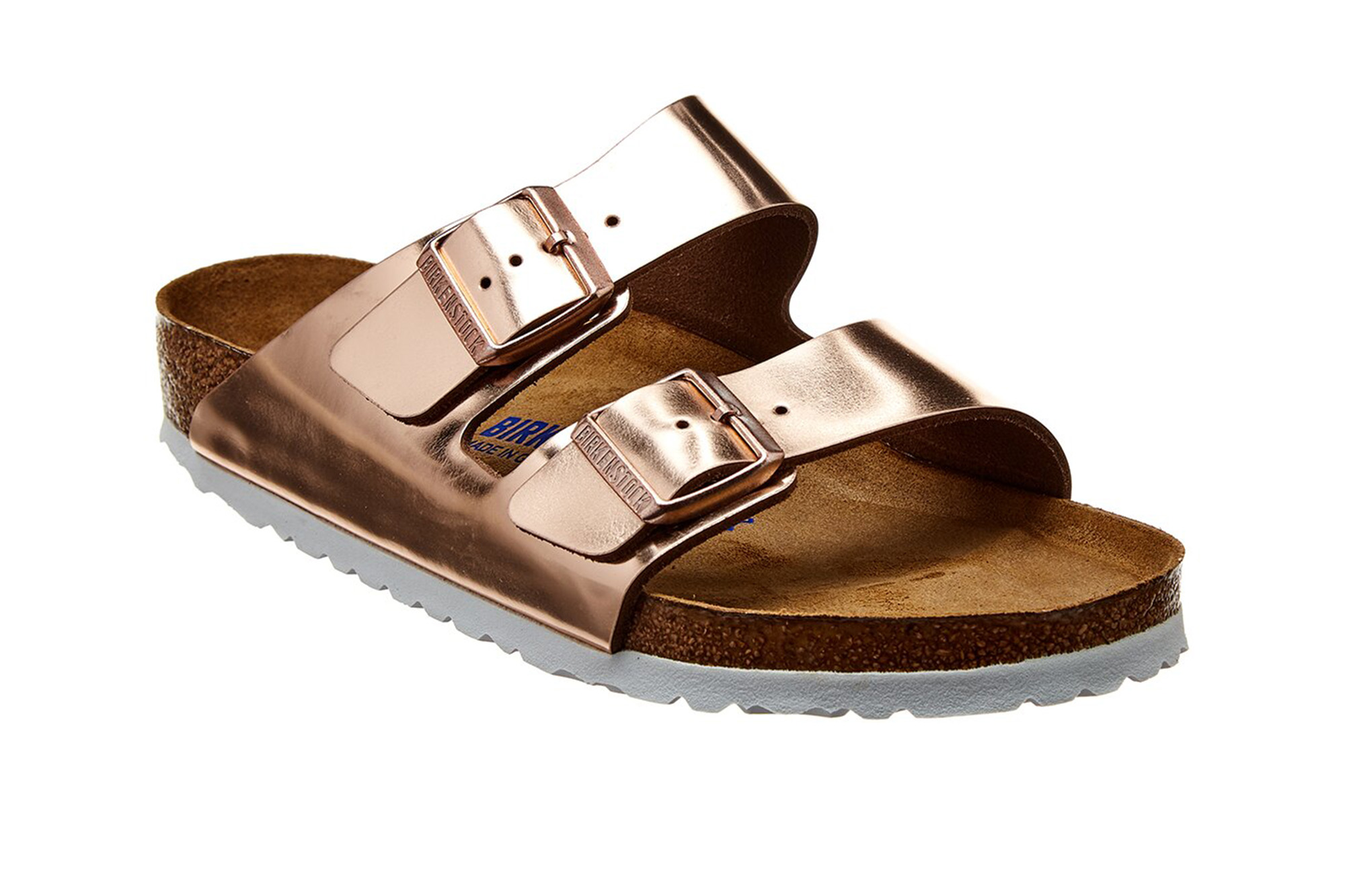 Một đôi Birkenstock màu vàng kim loại