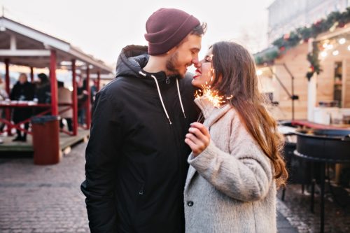 couple embracing outside