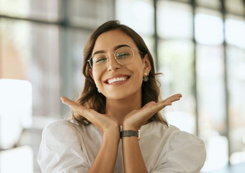 cheerful woman laughing