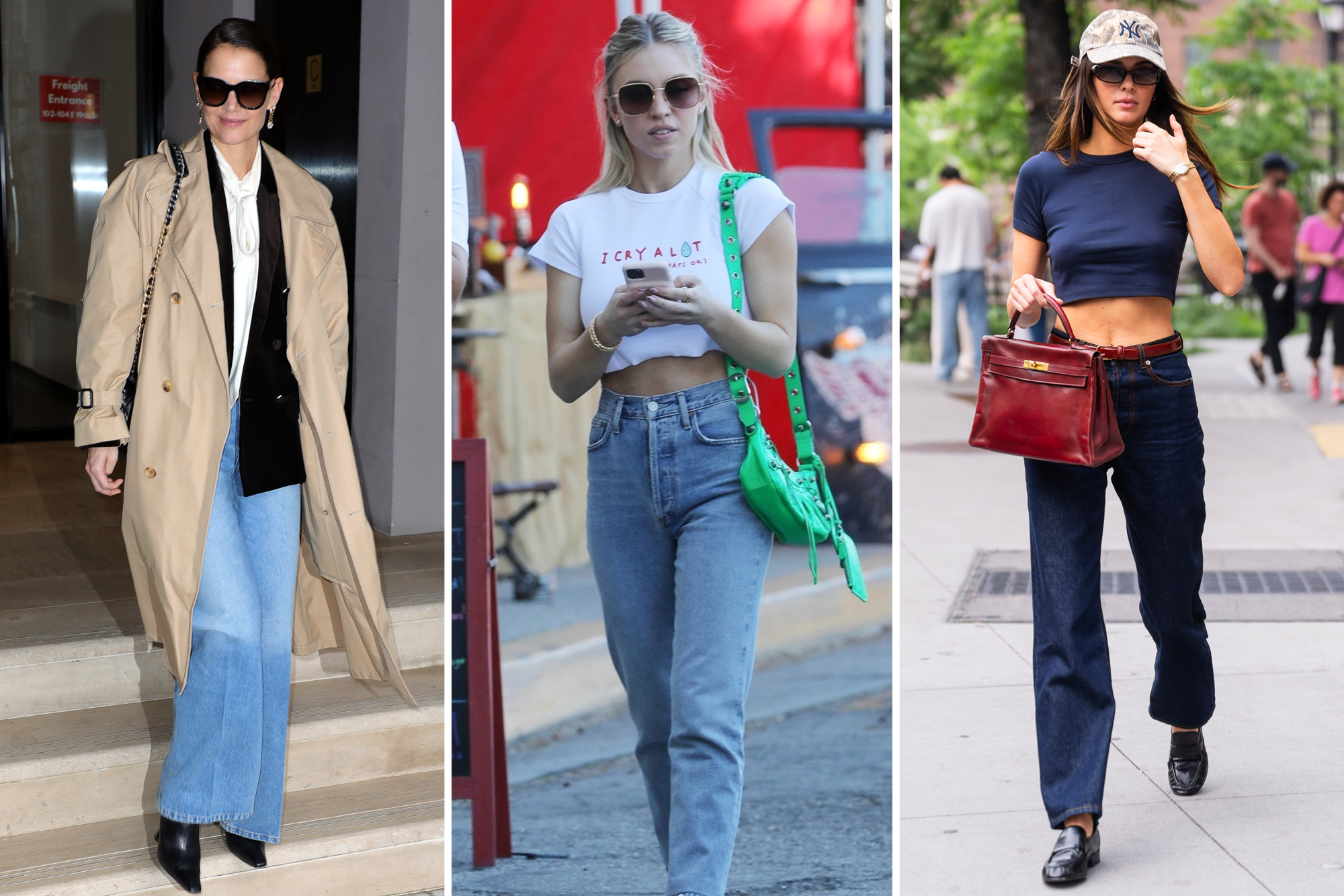 Katie Holmes, Sydney Sweeney và Kendall Jenner mặc quần denim Reformation