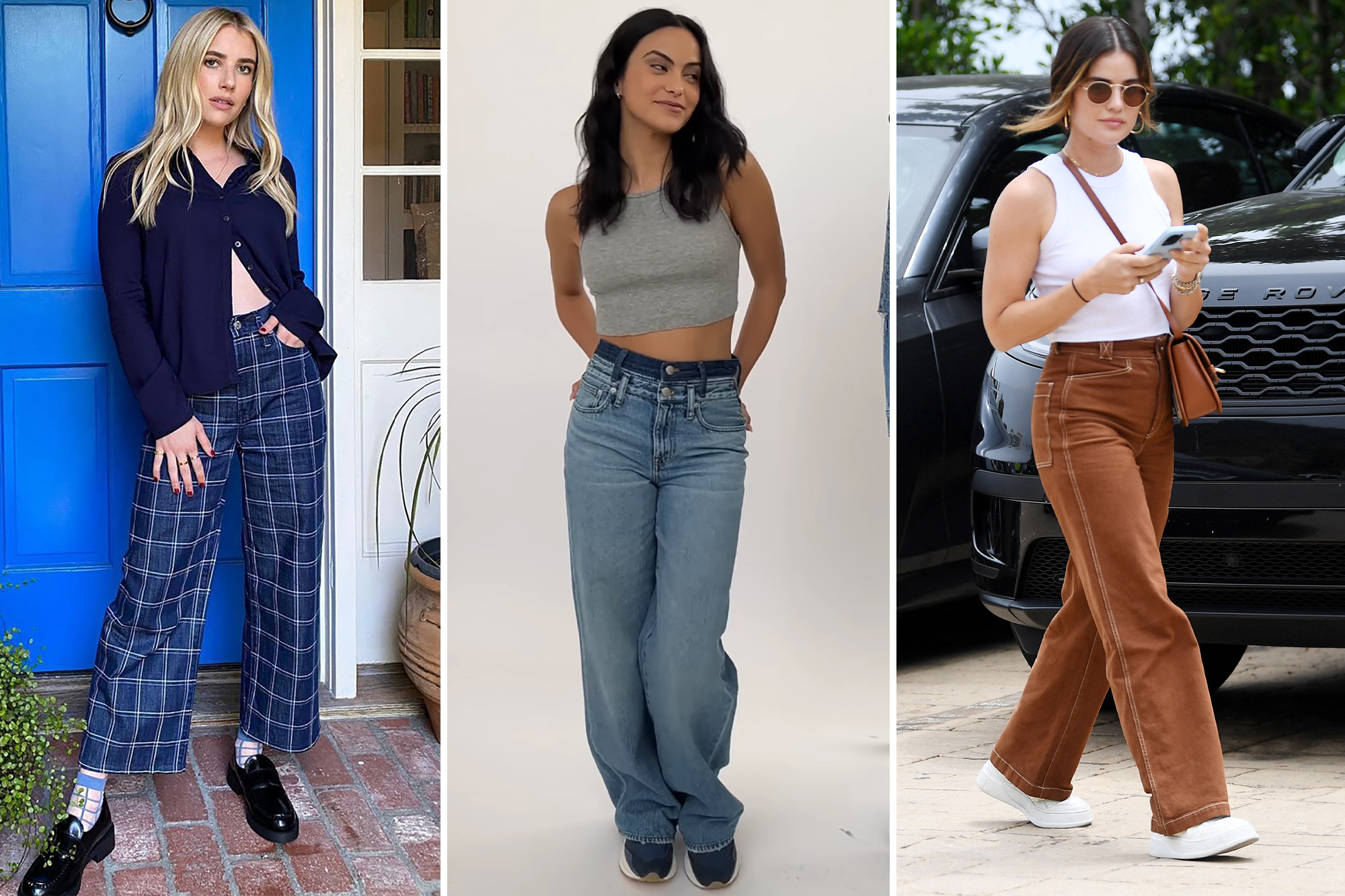 Camila Mendes, Lucy Hale và Emma Roberts mặc quần jeans Madewell