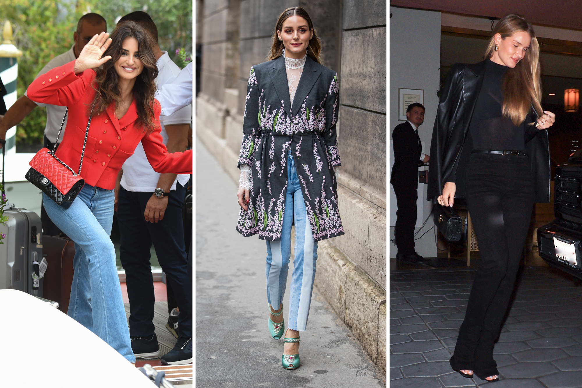 Penelope Cruz, Olivia Palermo và Rosie Huntington-Whitley mặc đồ denim Paige