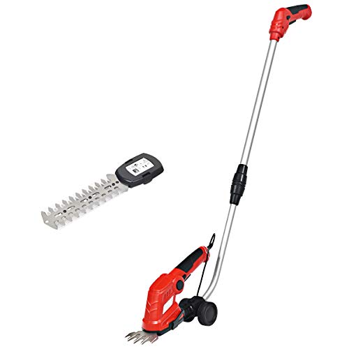 Goplus Cordless Grass Shear, 2-in-1 Electric 7.2V Hedge Trimmer with Removable Wheeled Extension...