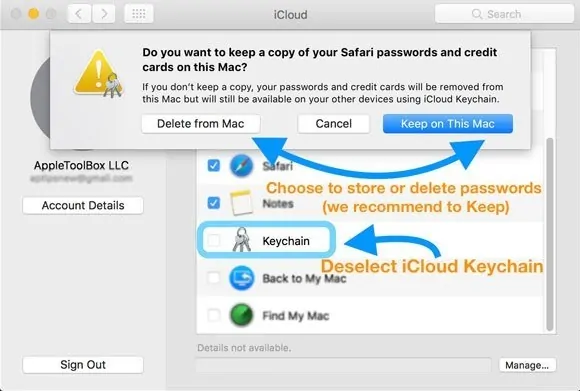 iCloud Keychain của máy Mac của bạn đã tắt