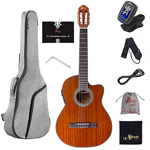 WINZZ AC309CE 39 Inches Cutaway Nylon-string Classical Electric Guitar Build-in Pickup Kit Set...