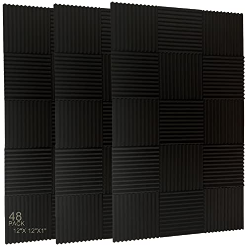 48 Pack Acoustic Foam Panel Wedge Studio Soundproofing Wall Tiles 12' X 12' X 1'