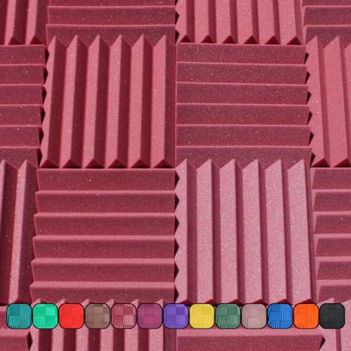 Soundproofing Acoustic Studio Foam - Burgundy Color - Wedge Style Panels 12”x12”x2” Tiles - 4...