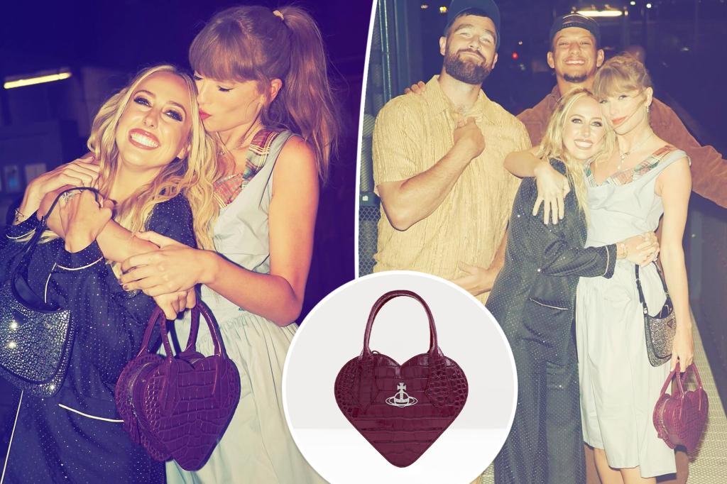 Taylor Swift mang túi hình trái tim cho buổi hẹn hò đôi với Travis Kelce và Mahomeses