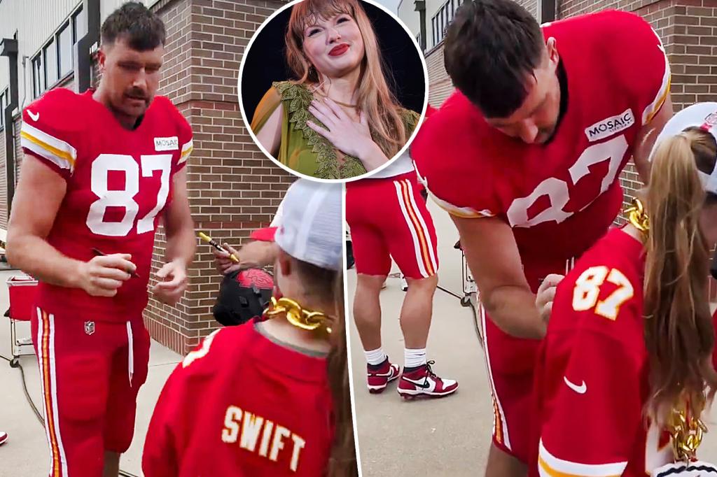 Travis Kelce đáng yêu ký tặng áo đấu Taylor Swift Chiefs của người hâm mộ