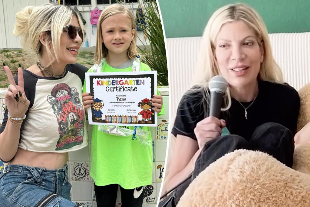 Tori Spelling thừa nhận cô ấy “quá lười” khi phải mặc quần áo đi học cho cậu con trai Beau, 7 tuổi trước khi đi ngủ