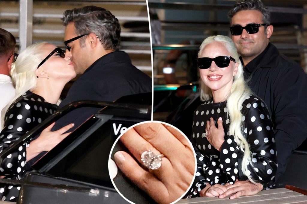 Lady Gaga khoe nhẫn đính hôn khi cô và vị hôn phu Michael Polansky đến Liên hoan phim Venice