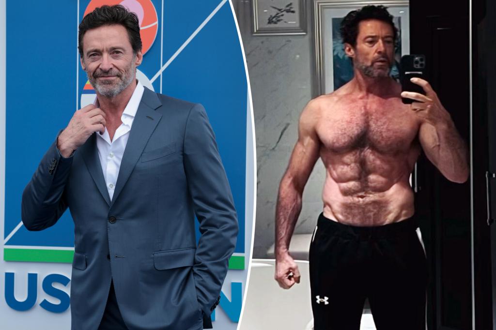 Hugh Jackman, 55 tuổi, khoe cơ bụng trong bộ đồ bó sát không mặc áo