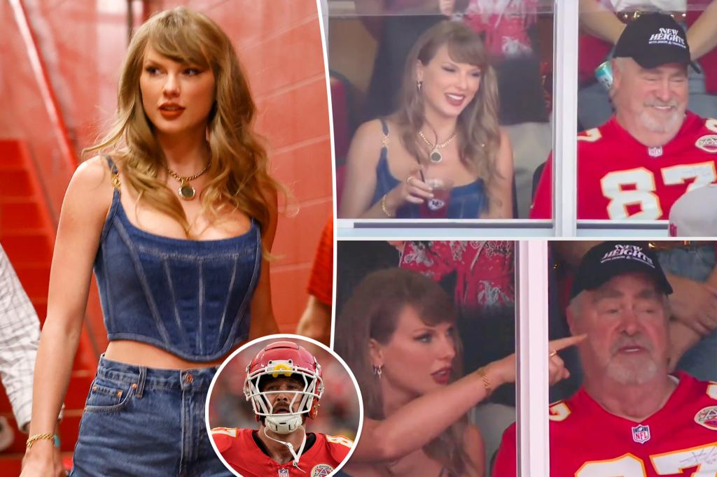 Taylor Swift trò chuyện với bố của Travis Kelce trong phòng suite khi Chiefs bắt đầu mùa giải NFL với Ravens