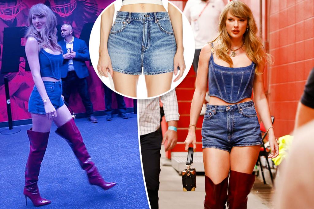 Taylor Swift mặc quần short denim giá 100 đô la trong trận đấu đầu tiên của Travis Kelce với đội Chiefs trong mùa giải